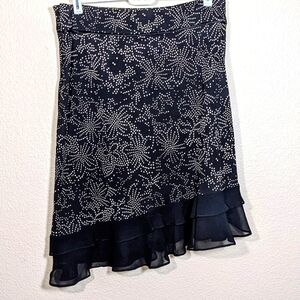 Black & Cream Floral Skirt w Ruffle Hem by Kenneth Cole New York